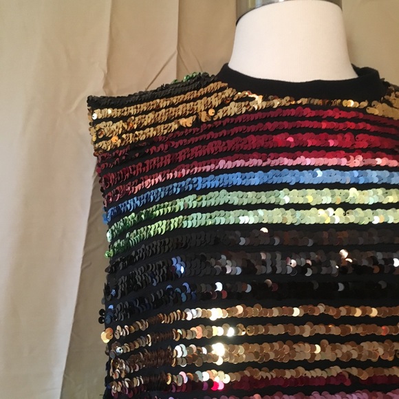 ASOS Sequin Rainbow Colorblock Stripe Tank Sz M - Picture 5 of 8
